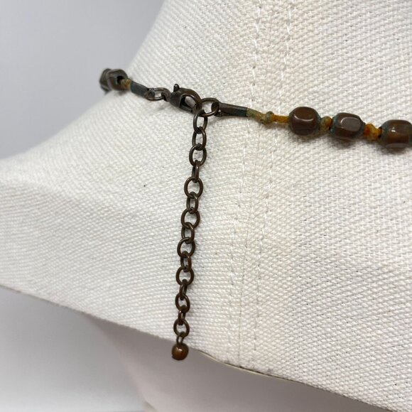Brass Hollow Bead Necklace Long Length Patina Boho Vintage Hippie - Picture 8 of 10